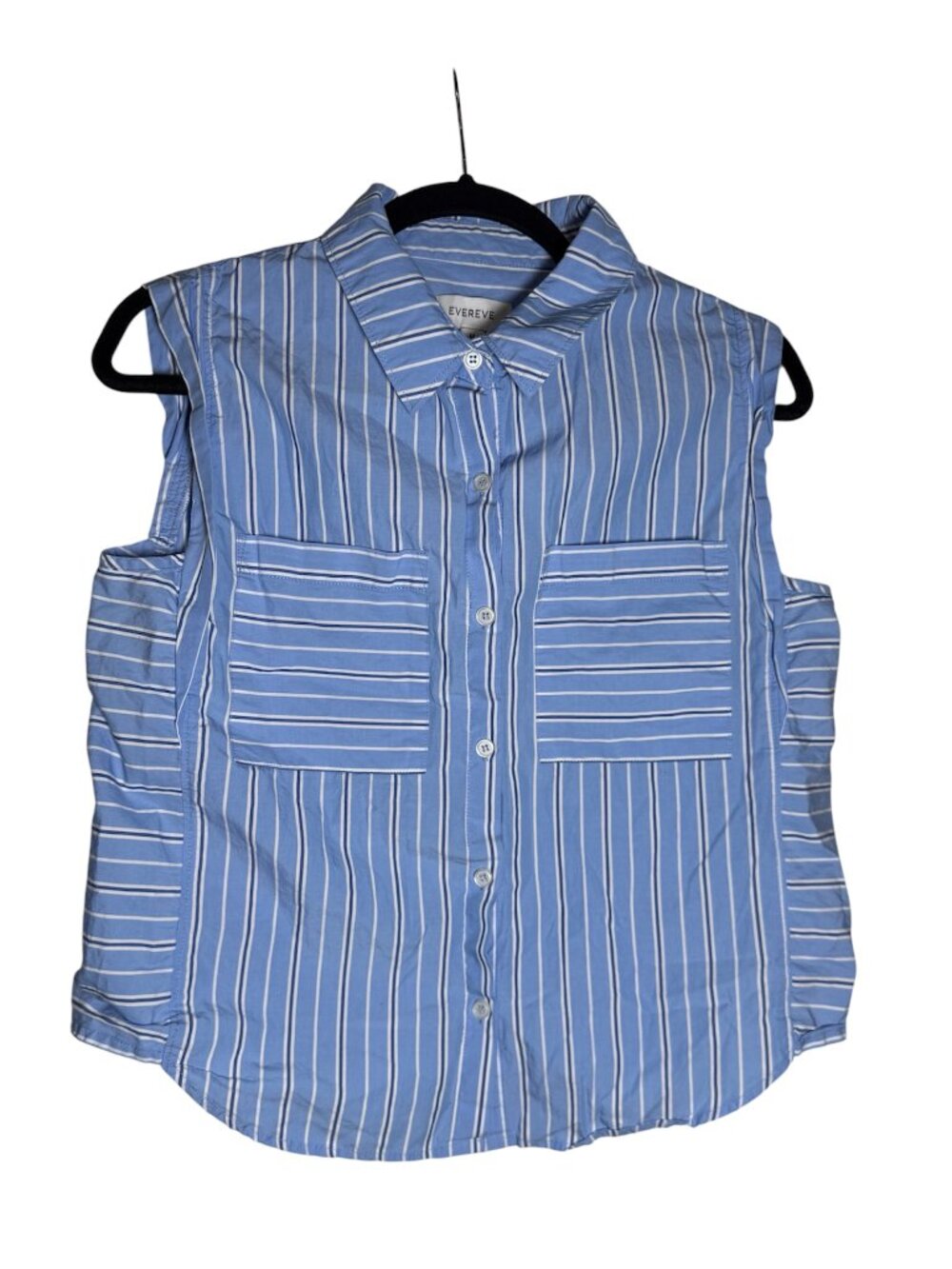 EVEREVE Ella Stripe Mix Top Sleeveless Button Front Blue and White Size Small - Picture 2 of 7